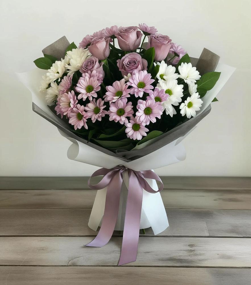 Букет цветов из: Хризантемы и Розы в Пестяках