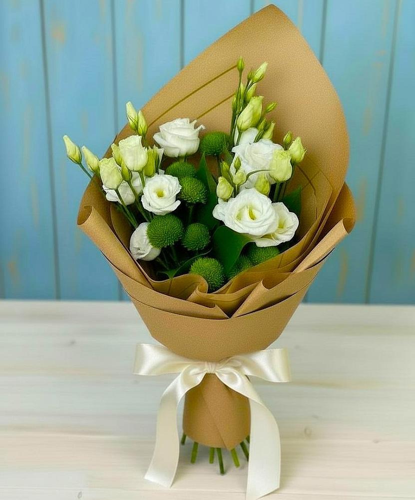 Букет цветов из: Хризантемы и Лизиантусы в Пестяках