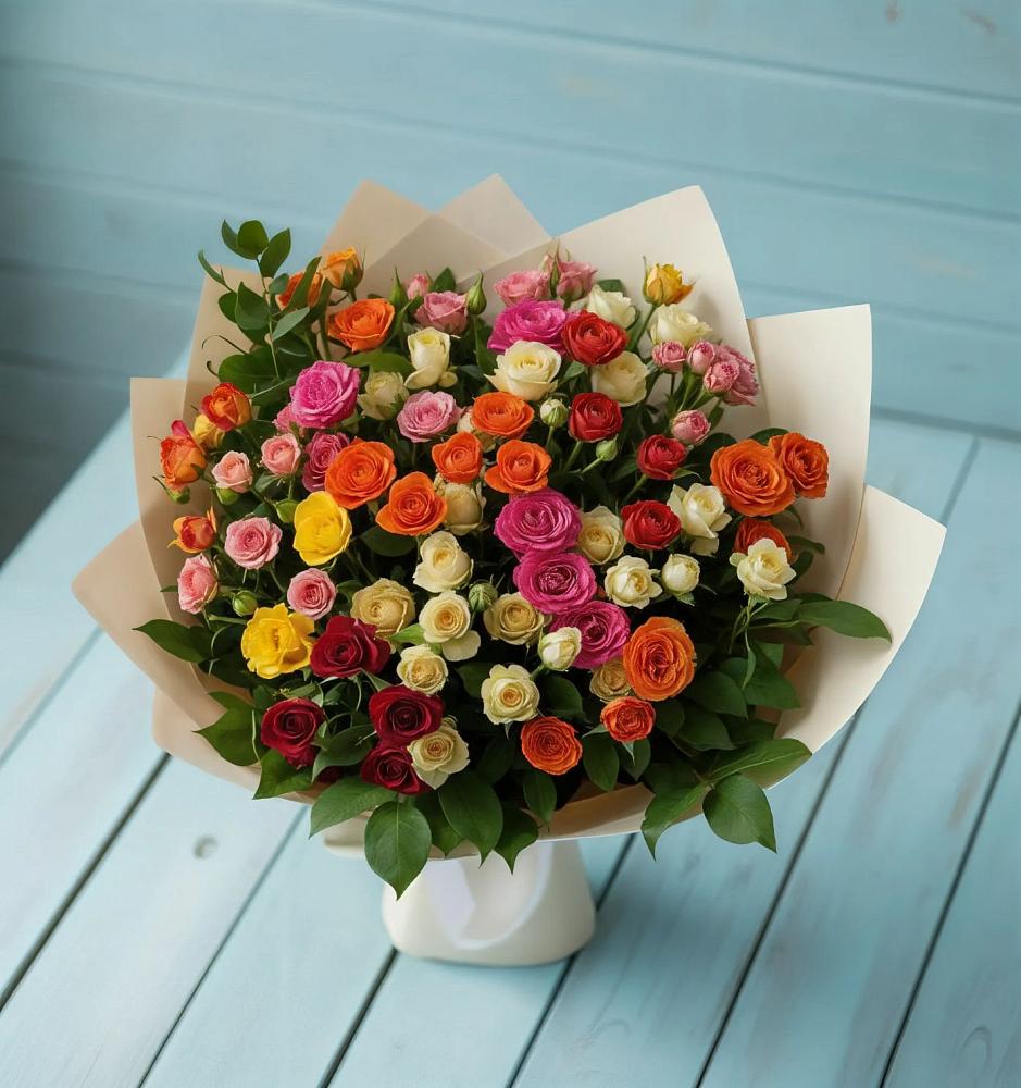 Букет Микс из разноцветных кустовых роз в Пестяках