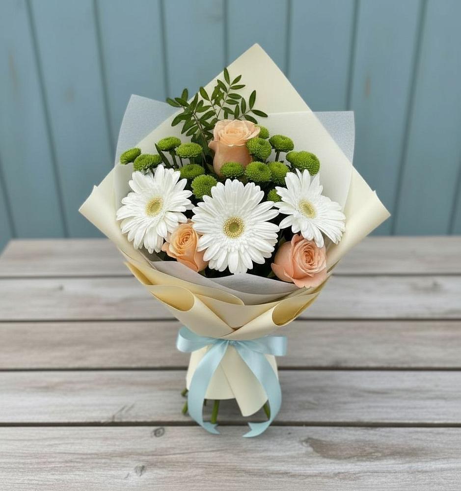 Букет цветов из: Герберы, Розы и Хризантемы в Пестяках