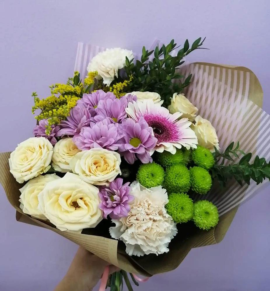 Букет цветов из: Хризантемы, Розы, Гвоздики и Герберы в Пестяках